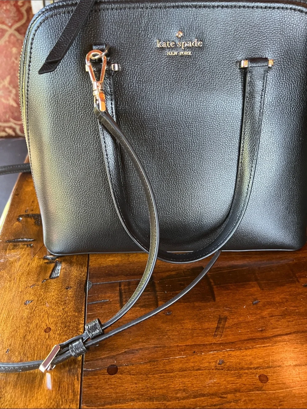 kate spade black pebbled leather satchel with gold hardware